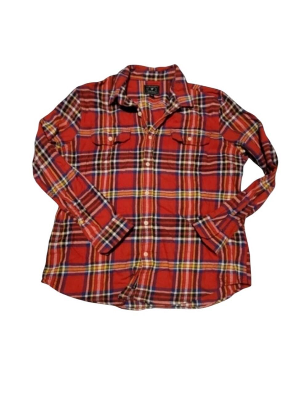 Vintage American Eagle 100% Cotton Red Yellow Plaid Flannel Shirt Size XXL Mens